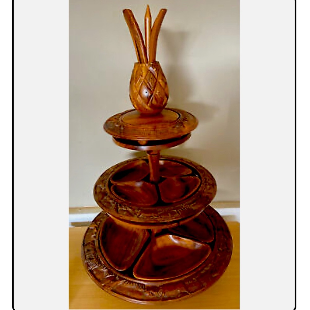 A beautiful  3 level lazy Susan. This could be a centerpiece at a buffet.